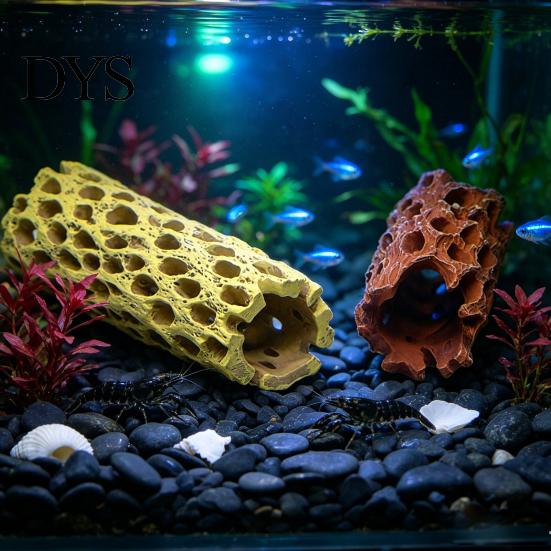 Aquarium Shrimp Cave Cave, Artificial Tree Trunk Hide, Fish Tank Natural Wood Texture Ornament Hideout, Realistic for Betta Hiding And Resting