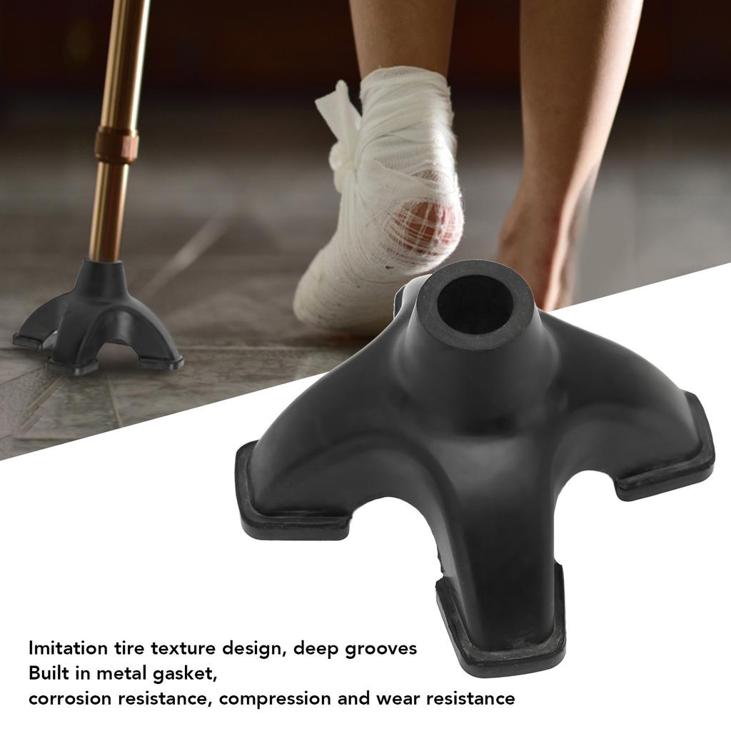 Quad Cane Tips 16mm Imitation Tire Texture Corrosion Resistance Rubber Antiskid Walking Cane Tips with 4 Contact Points