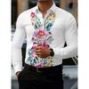 Men's Fashion Red Rose Print Long-Sleeve Shirt, Stylish Casual Design, Spring/Autumn Casual Shirt, Sizes XS-6XL
