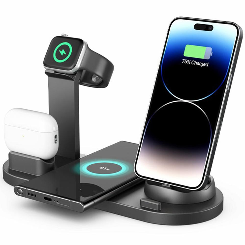 B07A 6-in-1 Schreibtisch-Ladeständer für iPhone/iWatch/AirPods 15W Kabelloser Ladeadapter