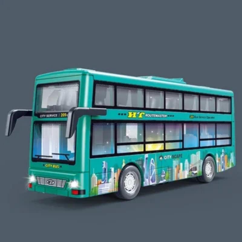 Children's Double-decker Sightseeing Bus Pull Back Car Light Music Can Open The Door Bus Inertial Toy Model Boy Birthday Gift