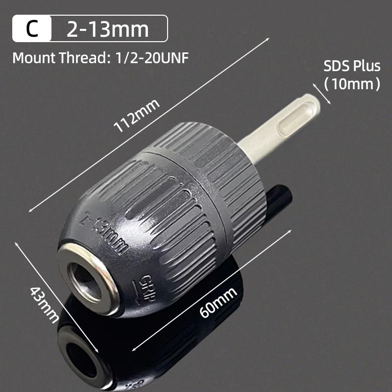 Mandrin de găurit 2-13MM/1.5-10MM Adaptor coadă SDS Plus Filet 1/2"-20UNF Convertor de schimb Unelte fără cheie Pentru șurubelniță Biți de găurit