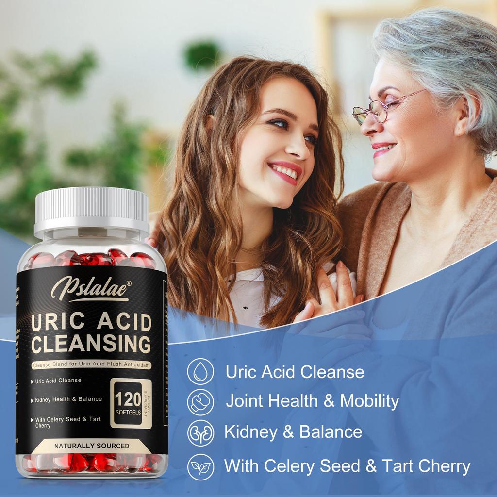 Formule voor het Opruimen van Urinezuur Softgels: Ondersteunt de niergezondheid en balanceert de urinezuurspiegels. 120 zachte capsules.