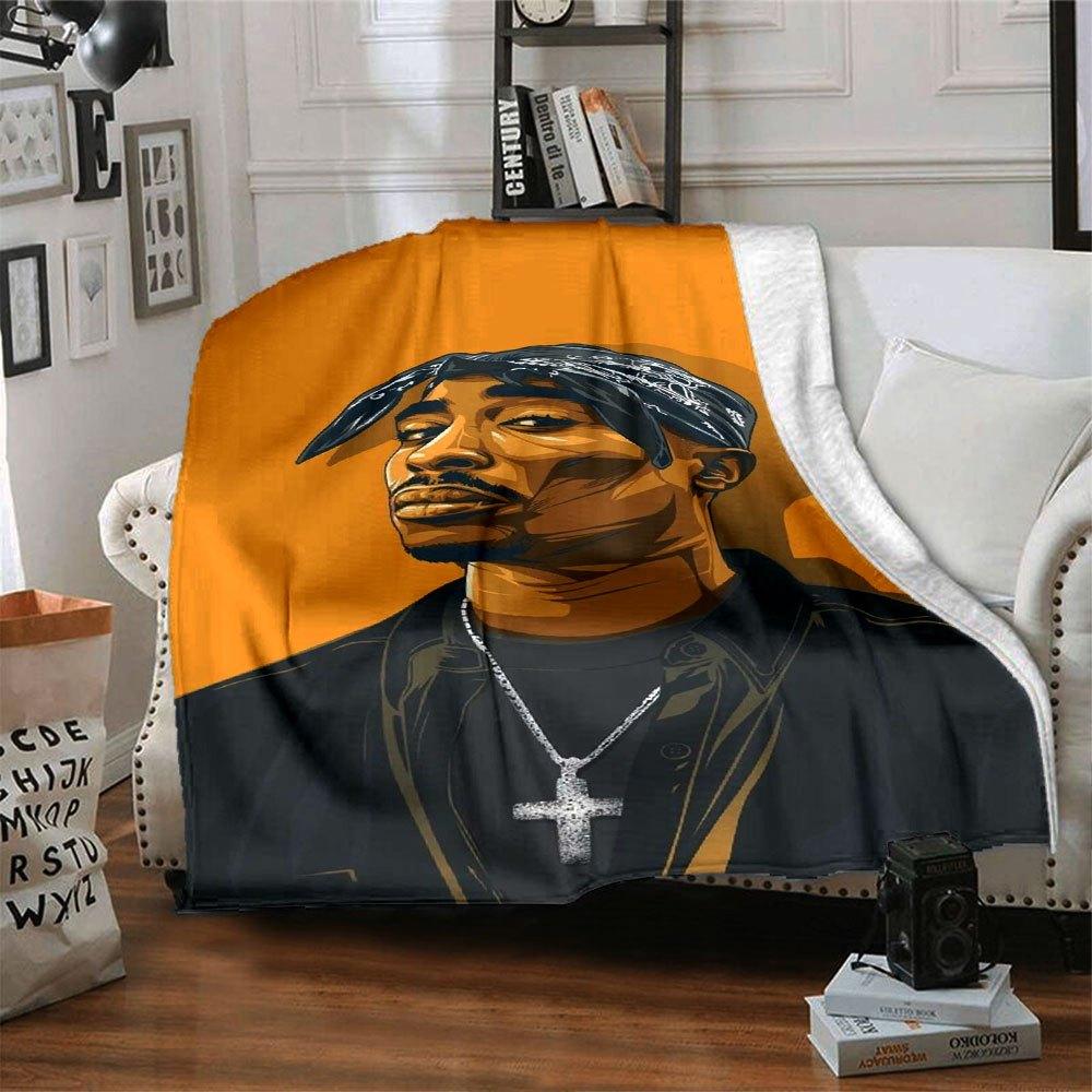 1pc 2PacHip Hop Blanket Soft Lightweight All Season Multi Purpose Throw for Sofa, Bed, Office & Picnics, French Style with Iconic Album Art & Quotes