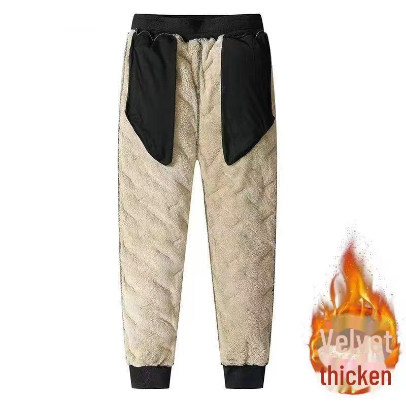 Men's Lambskin Thickened Velvet-Lined Warm Casual Pants: Large Size Cold-Proof Outerwear for Middle-Aged & Elderly.