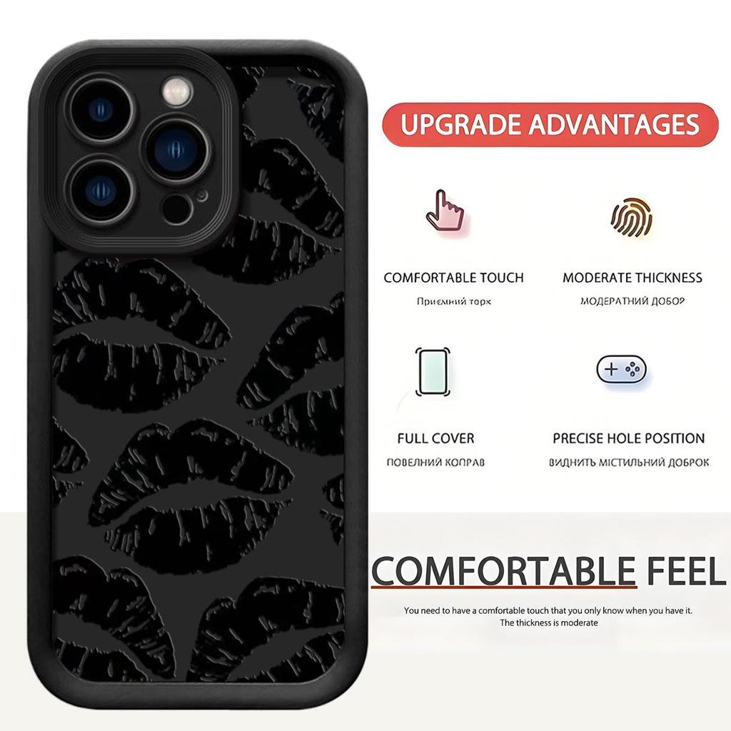 Black Lip Print Sandpaper iPhone 15/16/17 Case with Sky Eye Groove
