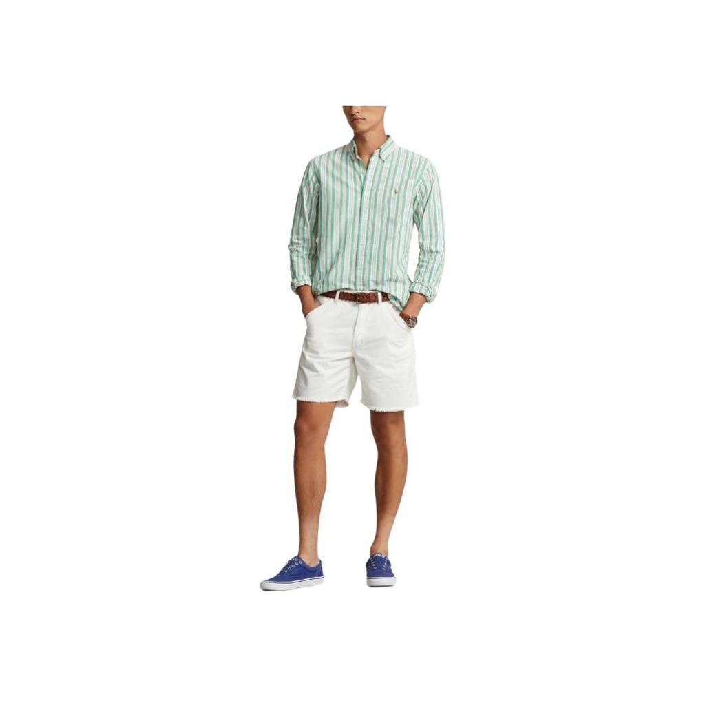 Polo Ralph Lauren Color Block Single Breasted Long Sleeve Shirt Men shirts Green 710928920-002