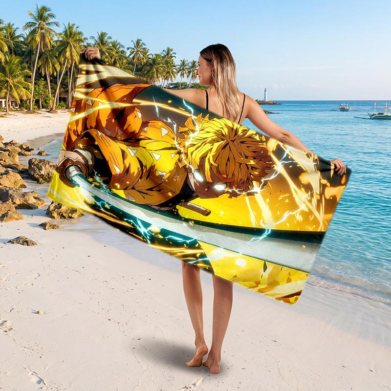 Demon Slayer Printed Swim Towel, Portable Water Absorbent Towel for Beach Camping Daily Bathroom Use