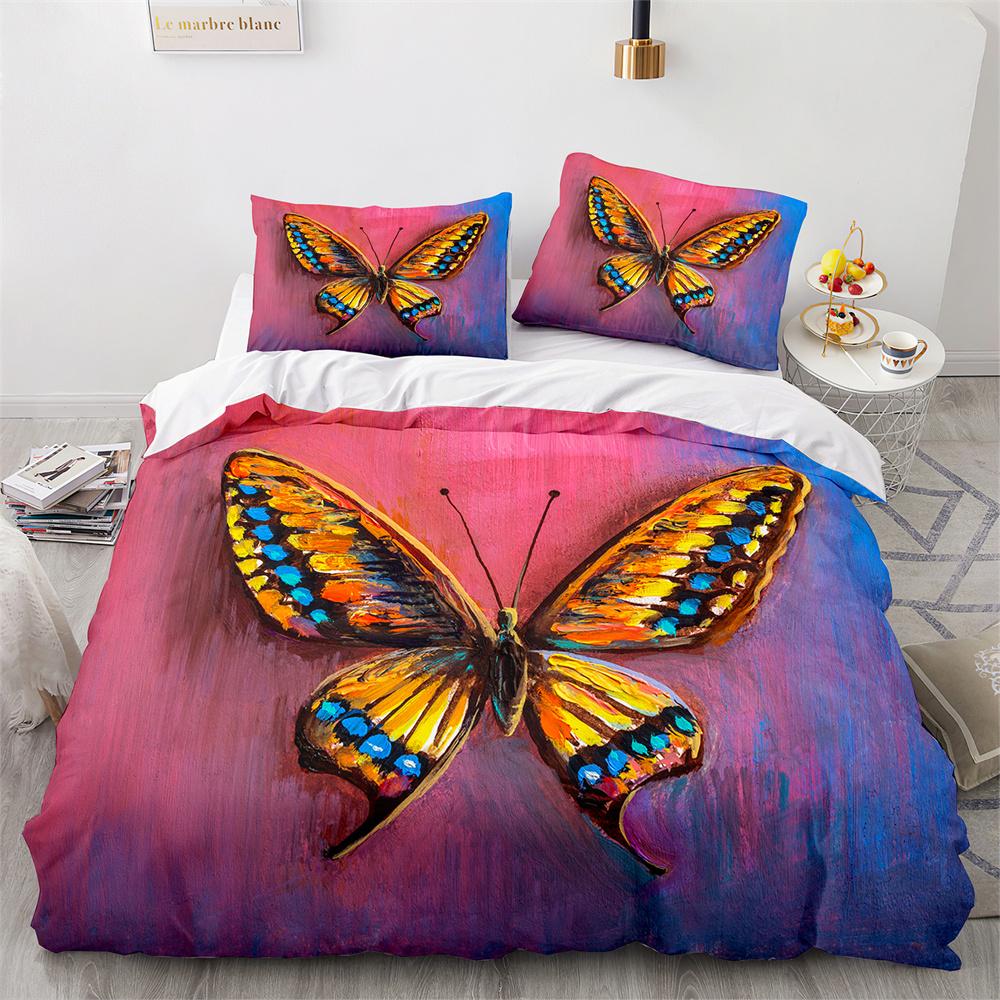 Butterfly Duvet Cover King Queen Colorful Flying Animal Bedding Set For Teens Adults Beautiful Flowers Polyester Quilt Cover