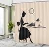 Typewriter Woman Shower Curtain Vintage Office Silhouette Design Retro Style Artistic Theme Bath Decor Waterproof Fabric