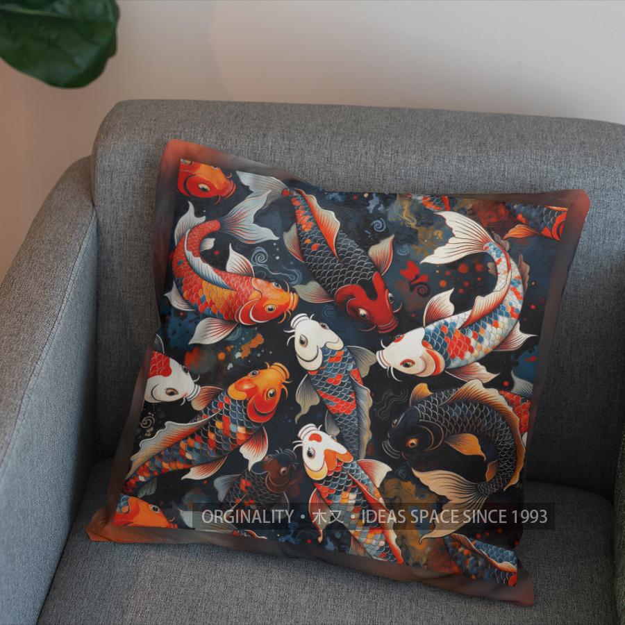 2D Colorful Koi Fish Pattern Decorative Pillow Cover Pattern Cushion Cover Suitable For Sofa Bedroom Car Pillow Cover