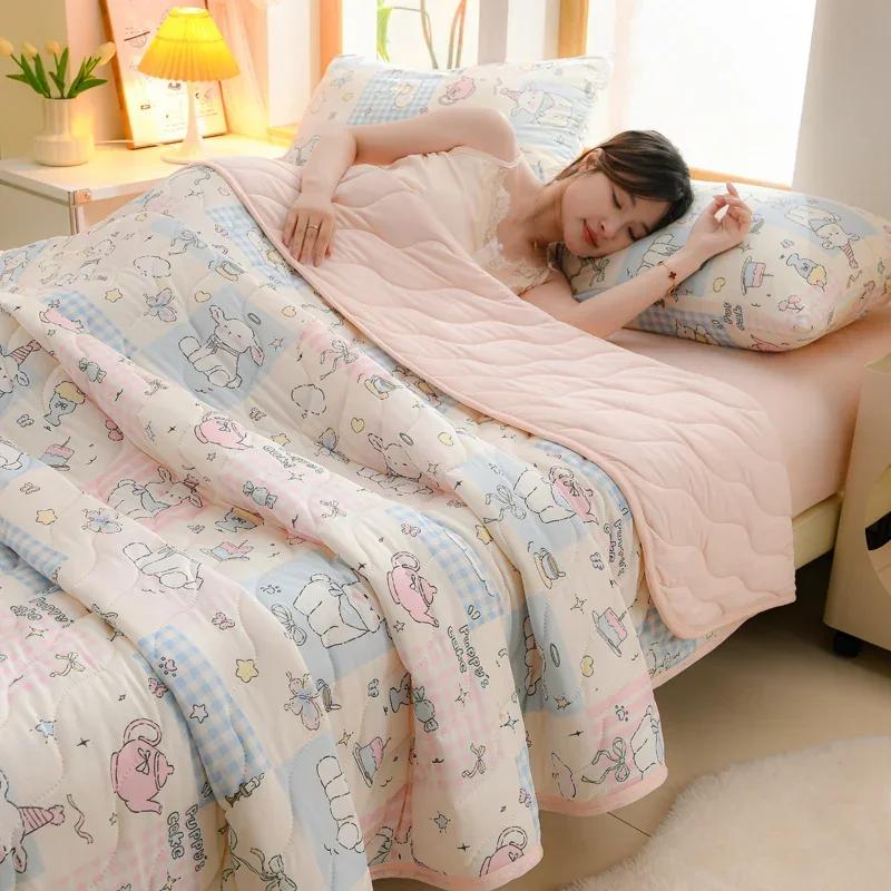 New Floral Spring Summer Quilt and Pillowcase Soft Skin-friendly Single Double Blanket Knitted Breathable Thin Comforter Duvet