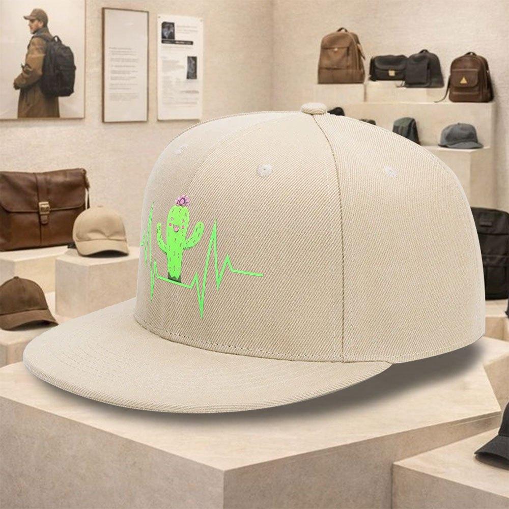 Cactus Heartbeat Cute Cartoon Flat Brim Baseball Cap Casual Unisex Polyester Snapback Sun Visor Hat
