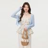 Blue Thin with Suspenders, Straps, Shawl, Knitted Cardigan, Women's Spring and Summer Design, Fungus Edge Top Blouse