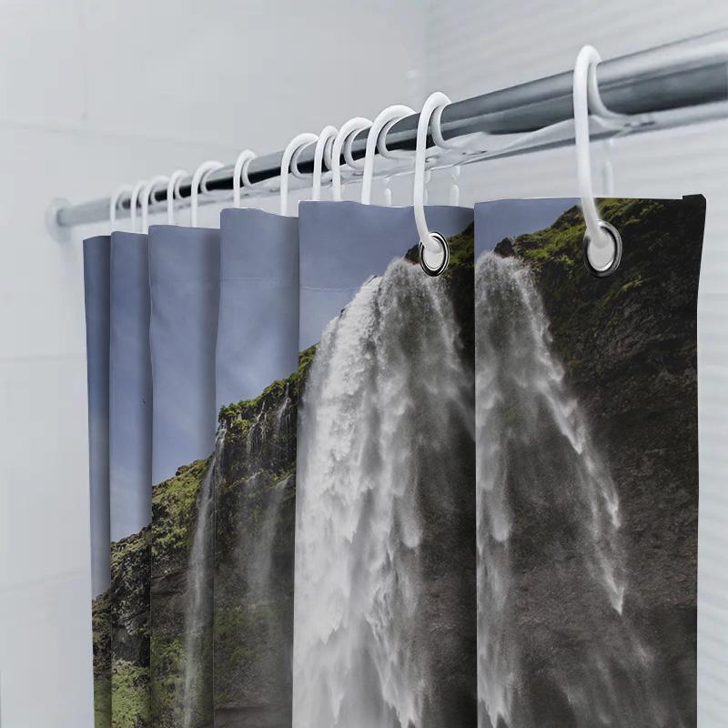 Waterfall Shower Curtain Nature Decor for Bathroom Waterproof Fabric with Rainbow Effect 3D Printing Customized Size Available E