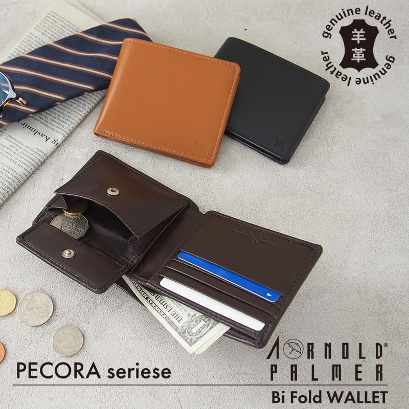 Arnold Palmer Bifold Wallet with Bill Sheepskin Men's Compartment, Leather, APS-3205 (Black)