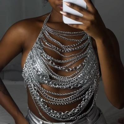 Gilet, Mode Punk, Accessoires de poitrine, Chaîne épaisse, Haut dos nu, Débardeur, Chaîne de corps, Chaîne de poitrine