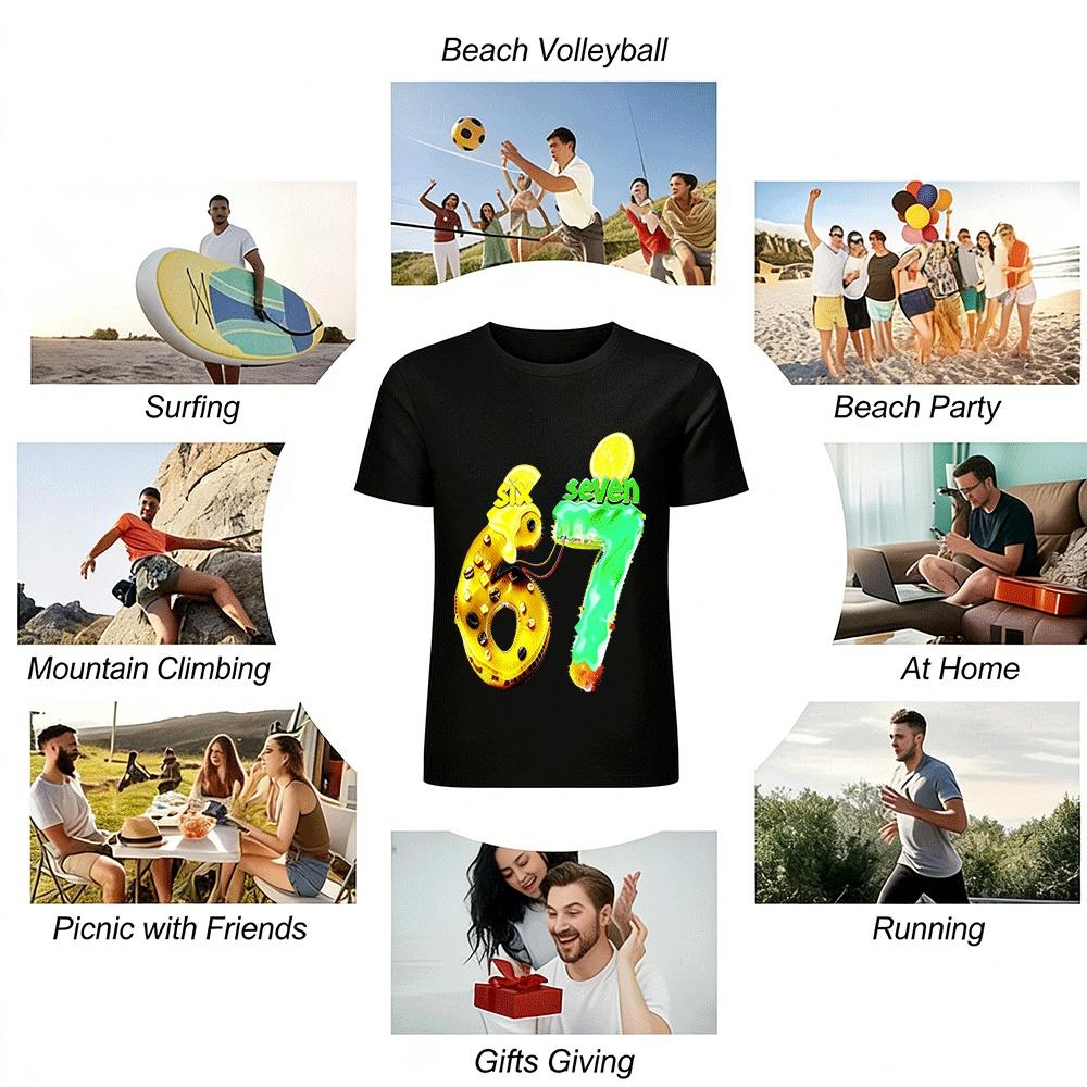 Fun Cool Number 67 Print Short Sleeve Unisex Casual Loose Top Pure cotton T-shirt