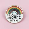 Rainbow Pattern Alloy Drip Oil Round Badge Brooch - English Letters Pin Corsage Accessory