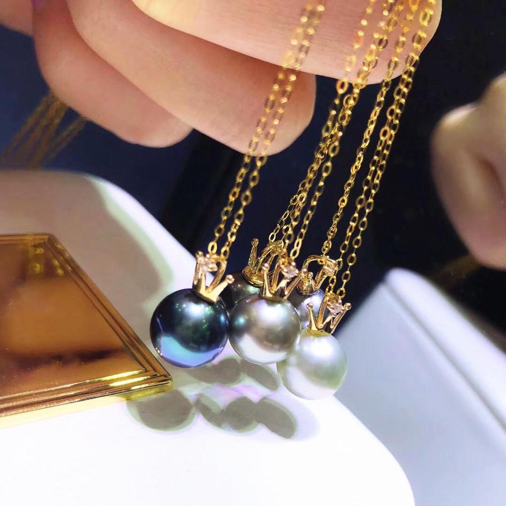 DIY S925 Silver Crown Pendant for 8-10mm Round Pearls - Women's Necklace Accessory 3288