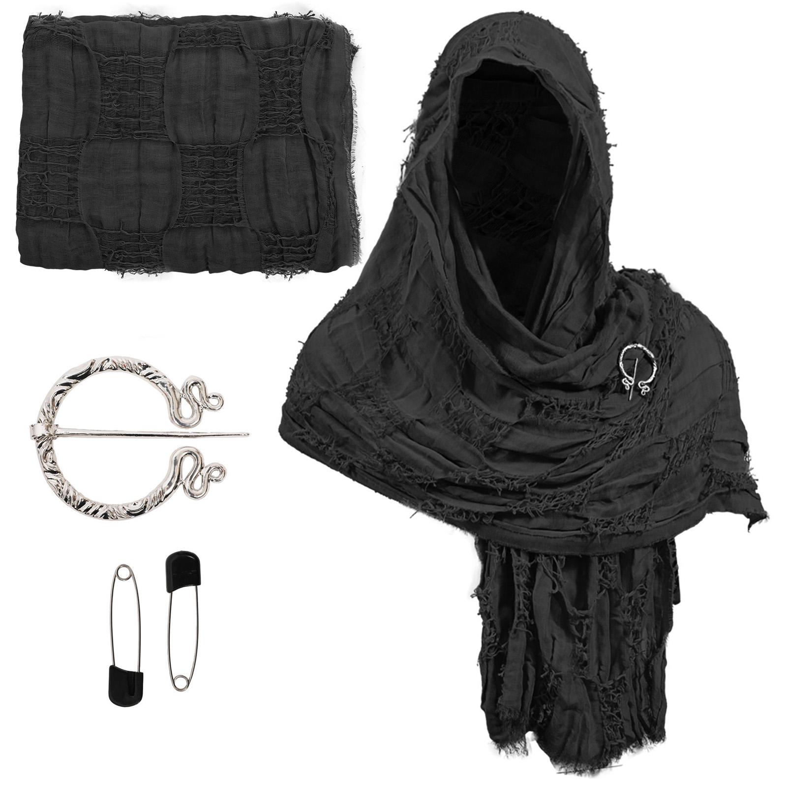 

Средневековая шаль-накидка Постапокалиптический косплей Плащ Дышащая смесь хлопка Потертый шарф с булавкой для вечеринки на Хэллоуин разноцветный