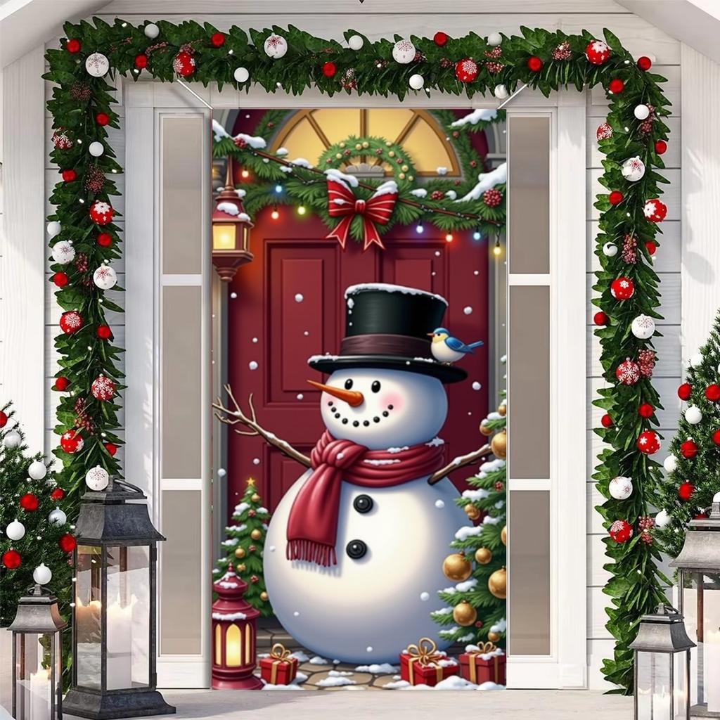 Christmas Door Lining Snowman Door Cover Christmas Outdoor Decorations For Home 2025 Ornaments Xmas Gifts 2026 New Year Decors