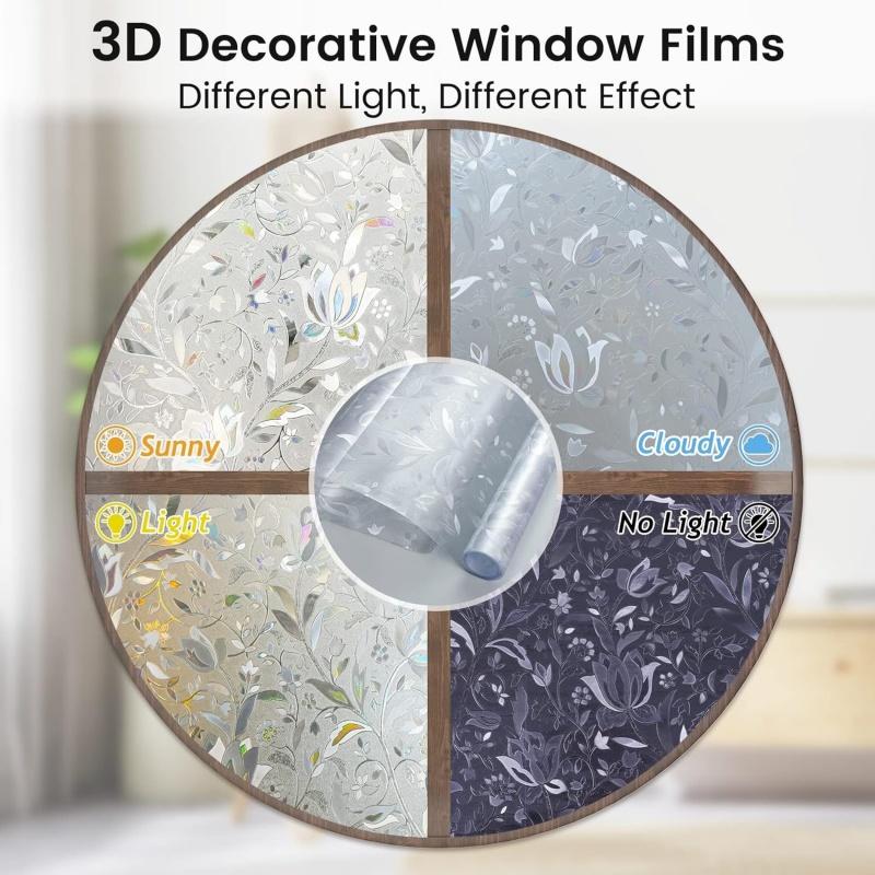 Rainbow Tulip Frosted Glass Privacy Film Static Cling Sun Blocking Decorative Stained Glass Window Film Premium