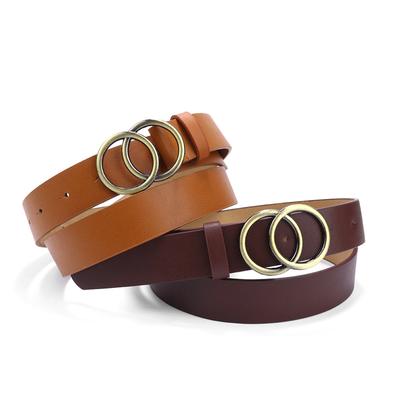 Clothing Vintage Belt Women'S Decorative Double Round Buckle Belt Jeans Belt Casual Ladies