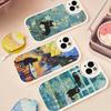 Black Cat Van Gogh Phone Case For IPhone 16 15 14 11 12 13 Pro Max Plus Back Leather Shell