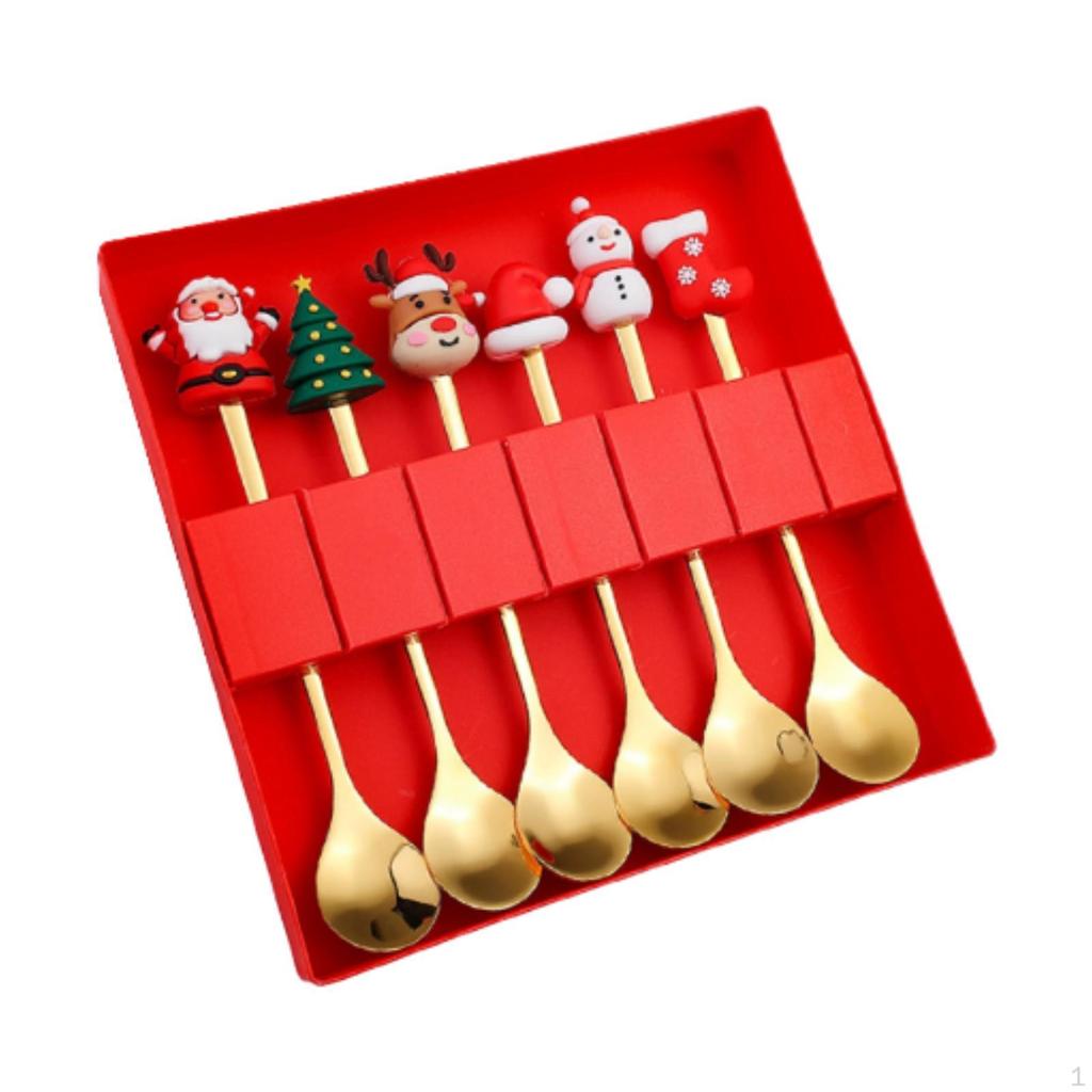 6 Piece Christmas Cutlery Set Flatware with Box Stainless Steel Dessert Spoon Tableware for