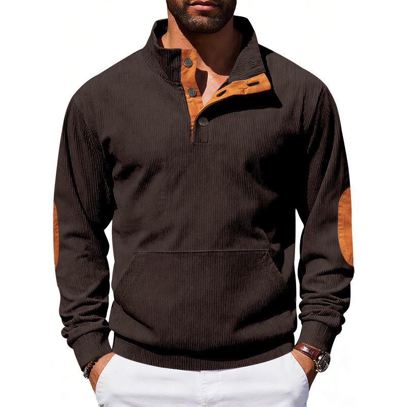 Men Vintage Casual Loose Fit Corduroy Stand Collar Long Sleeve Sweatshirt