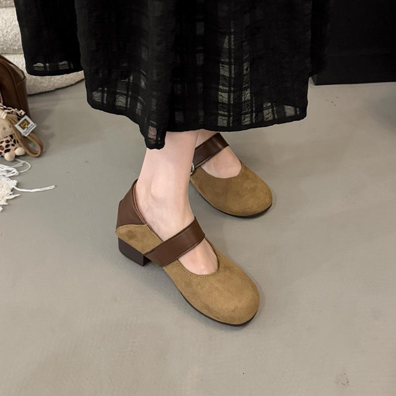 

Retro leopard print Mary Jane shoes women s one-word belt inner height increase round head shallow mouth with skirt flat-soled single shoes 39