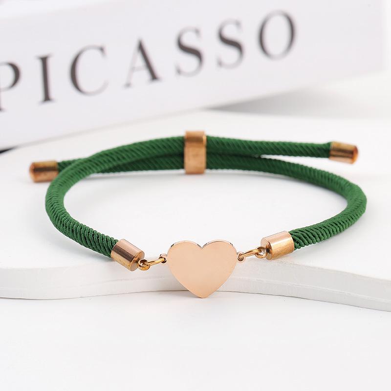 15mm Heart-Shaped Adjustable Stainless Steel Multi-Color Milan Rope Bracelet with Blank UV Laser Printing Surface