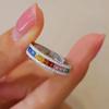 Huitan Bright Rainbow Cubic Zirconia Rings for Women Trendy Colorful Wedding Band Accessories Cocktail Party Jewelry Bulk