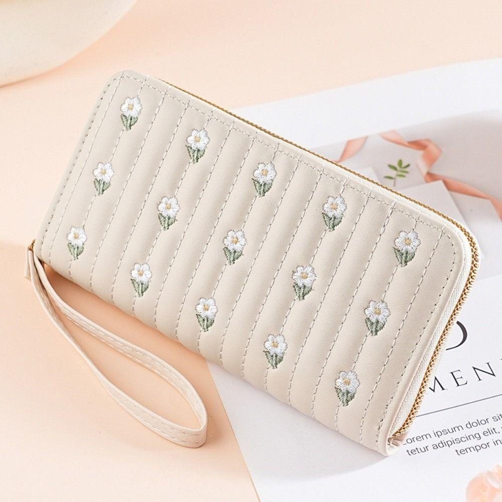 New Floral Embroidery Women Long Wallets Large-Capacity Zipper Leather Purses Multi-Card Slots Clutch Bag Women Fashion