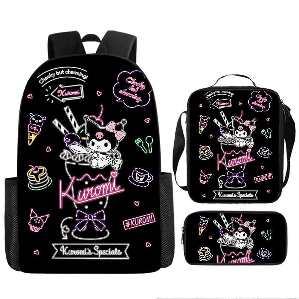 Kuromi Horror Smile Game Brawl Stars Vintage Backpack Set of 3, Multi-Functional Large Capacity School Bag Accessories