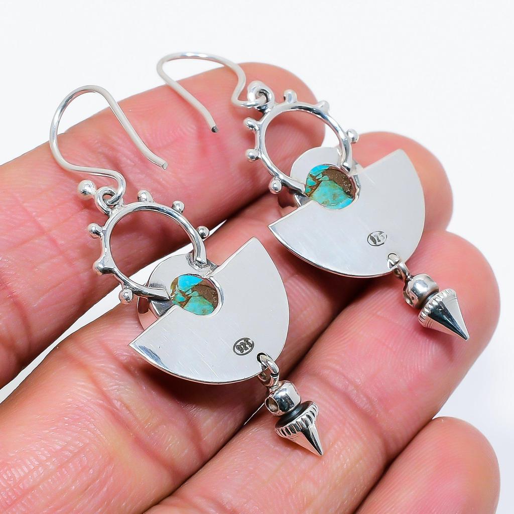 Copper Blue Turquoise Gemstone 925 Solid Sterling Silver Earrings Beautiful Earring For Birthday Gift