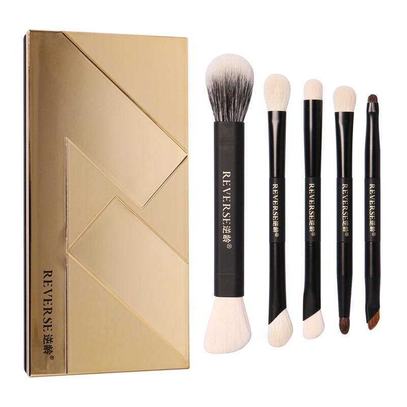 5-Piece Dual-Ended Portable Makeup Brush Set With Soft Bristles Eyeshadow Contour Blush Travel Use