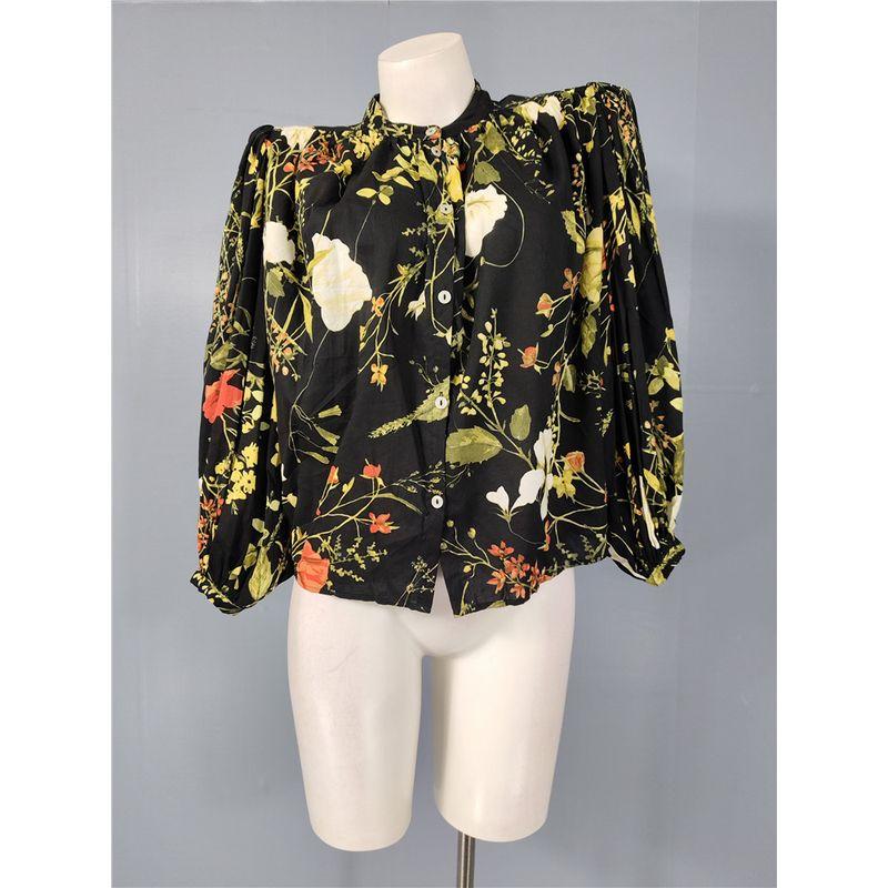 Export Single H Home Fashion Loose Cool Lantern Long Sleeve Breasted Exquisite Print Elegant Elegance Shirt Tops Women