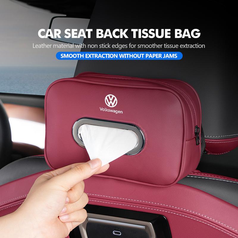 BAG1 Car Headrest Tissue Bag Leather Durable Tissue Storage Organizer For Volkswagen VW Polo Jetta Sagitar Magotan Passat B5 B6 B7 CC