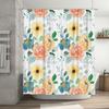 Luxury Floral Printed Shower Curtain Waterproof Bath Mat Rug Decorative Wall Hanging Home Decoration White with Pink Flowers Yel