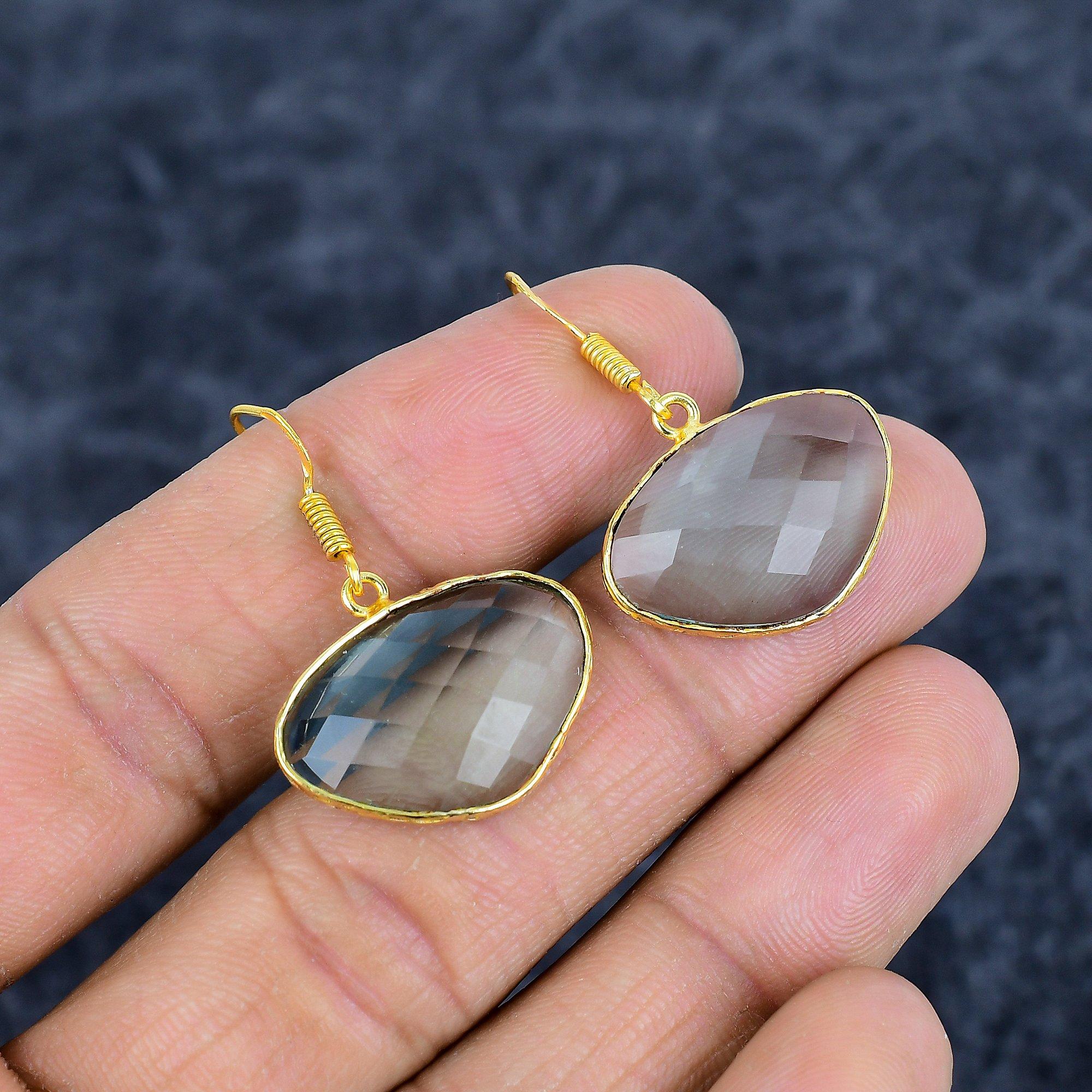 

Smoky Topaz Gemstone Handmade 925Sterling Silver Jewelry Earring 1.38 M-3125