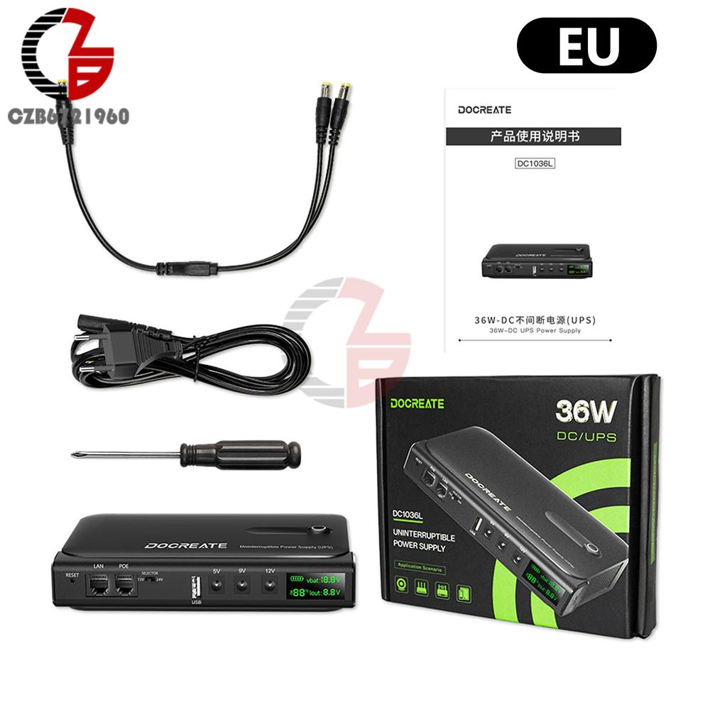 AC 85-265V UPS Backup Power Adapter DC1036L 36W 5V 9V 12V 24V WIFI Router Optical Cat Monitor Uninterruptible DC Power Supply