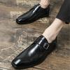 Nya Svart Bruna Monk Strap Loafers Designermän Spetsiga Slip-on Casual Skor Bröllopsklänning Homecoming Skor Zapatos Hombre