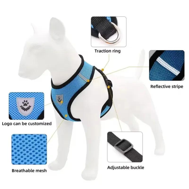 Summer Cat Dog Harness Lead Leash Adjustable Vest Polyester Mesh Breathable Harnesses Reflective for Small Dog Cat Lesah