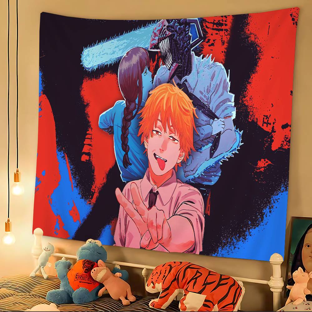 Anime Chainsaw Man Tapestry Art Printing Japanese Wall Tapestry Anime Wall Hanging Home Decor