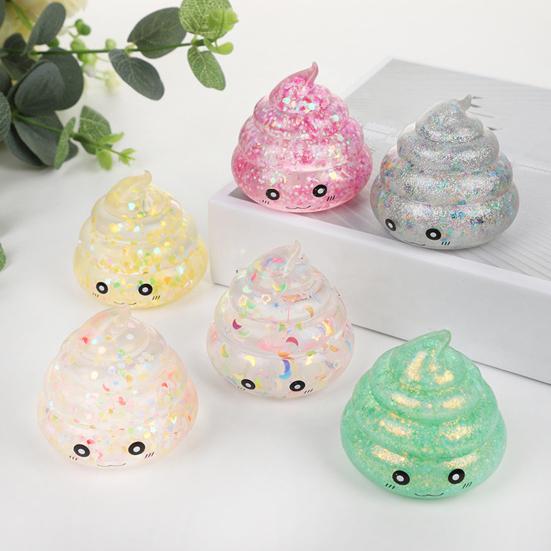 1/4Pcs Clear Cartoon Shit Toy with Glitter Stress Relief Slow Rising Simulated Shit Sensory Toy Soft Stress Ball Squeeze Fidget Toy Gag Gift