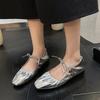 New Women's Soft Sole Ballet Flats Microfiber Leather Thin Shoes Fashion Square-toe Stretch Pleats Pumps Lace-up Mary Jane Shoes