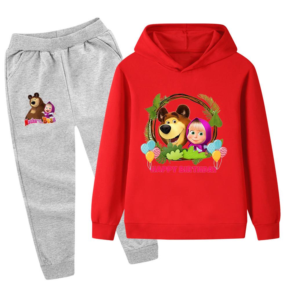 

PB1344 Kids Girls Masha Bear Printed Long Sleeves Hoodie Trousers Pants Sets 130cm