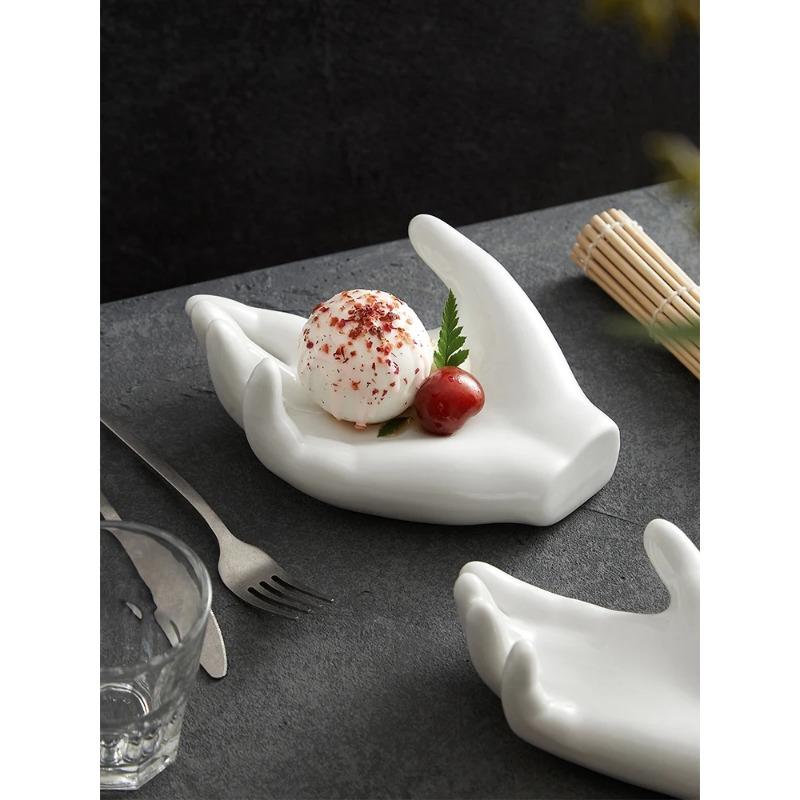 Creative White Hand-shaped Ceramic Plates El Special-shaped Chinese Plates Special Club High-end Restaurant Dessert Tableware